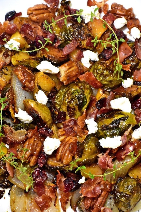 close up of fruity nutty crispy brussels sprouts