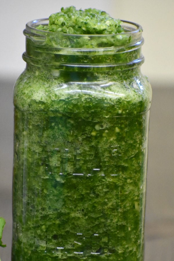 Homemade sofrito in a mason jar.