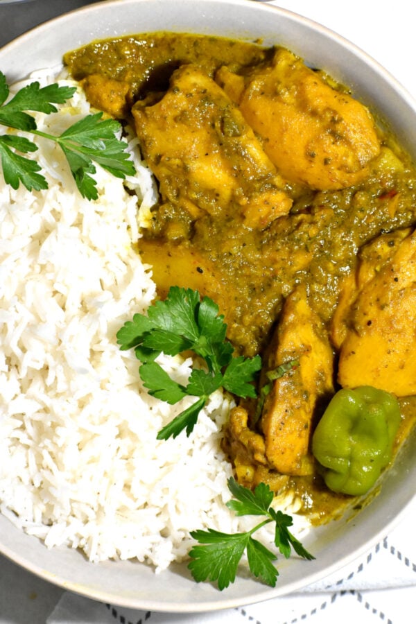 Curry Chicken, Cabbage and White Rice Extremely flavorful and