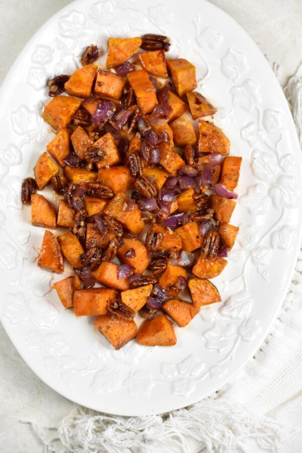 Spicy Roasted Sweet Potatoes with Sweet Onion, Rosemary & Chili Flakes