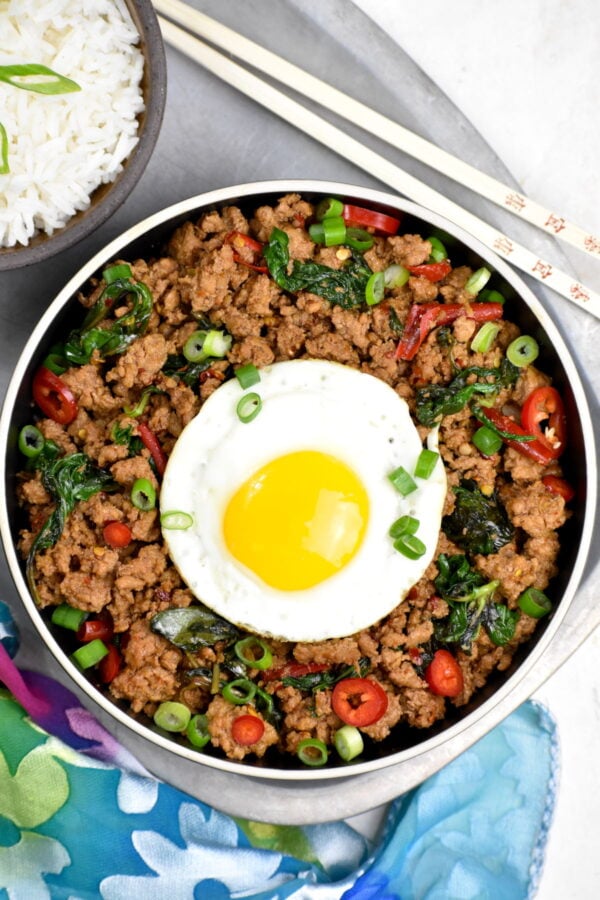 The 30+ BEST Ground Chicken Recipes - Thai basil chicken.