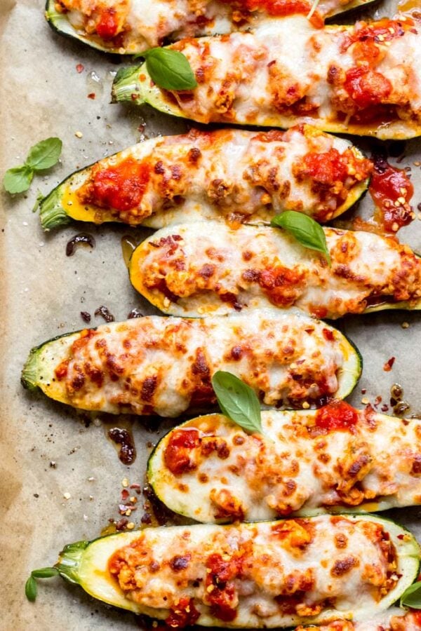 The 30+ BEST Ground Chicken Recipes - Stuffed zucchini.