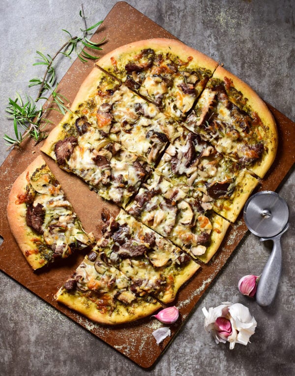 The 35 BEST Leftover Steak Recipes - steak and mushroom pizza.