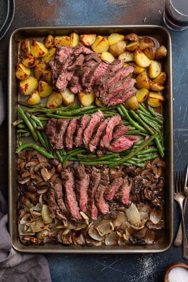 The 40 BEST Steak Recipes - sheet pan steak and veggies.