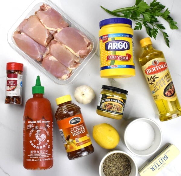 Honey garlic chicken bites ingredients.