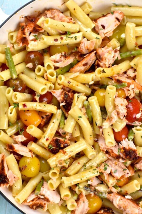 This Salmon Pasta is absolutely divine, loaded with amazing flavors that come from perfectly roasted salmon. All ready in about 30 minutes!