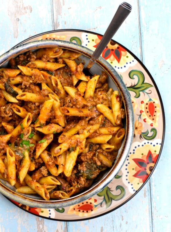 bowl of this ground turkey pasta on the Gypsy Plate