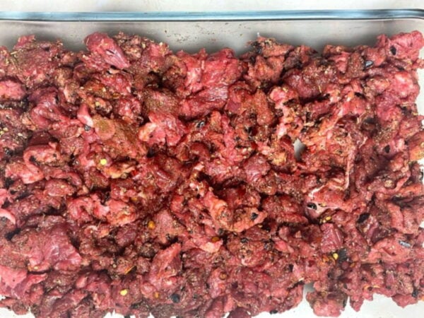 Seasoned meat.