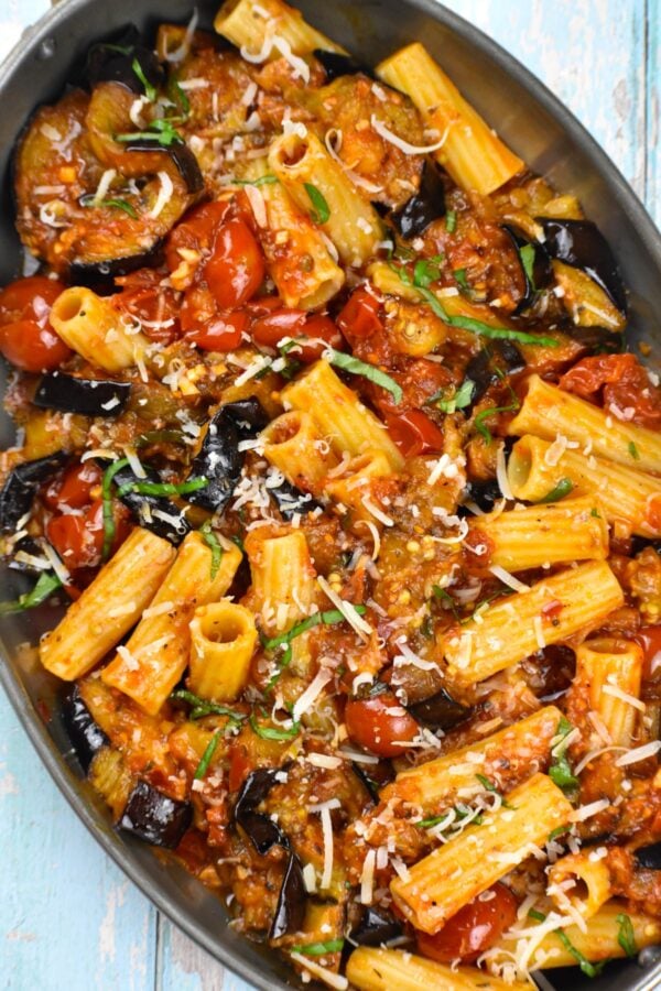 Pasta alla Norma is classic Sicilian eggplant and pasta dish. It's a great company meal, as well as meatless night option!