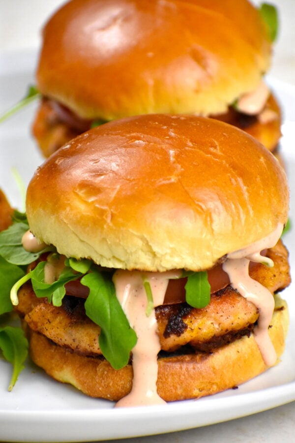 Chunky Shrimp Burgers with Avocado Aioli sauce