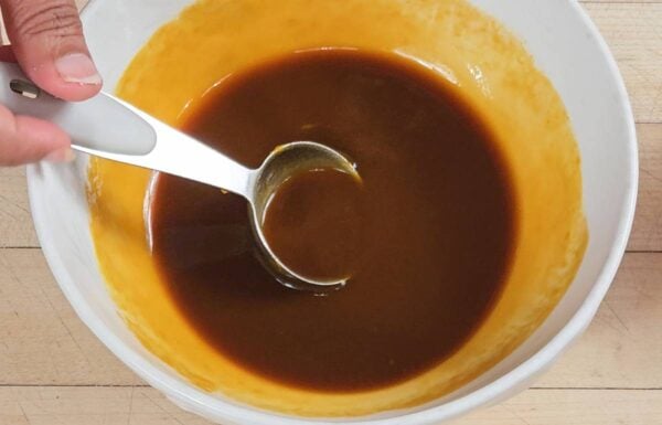 Stir fry sauce mixed in a small bowl.