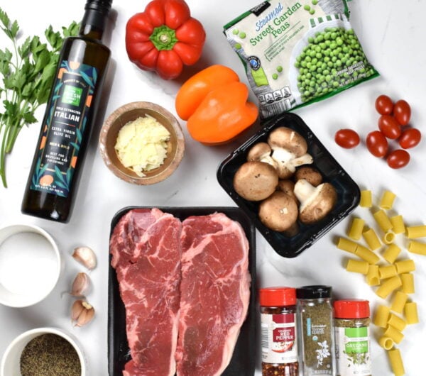 Steak pasta ingredients.