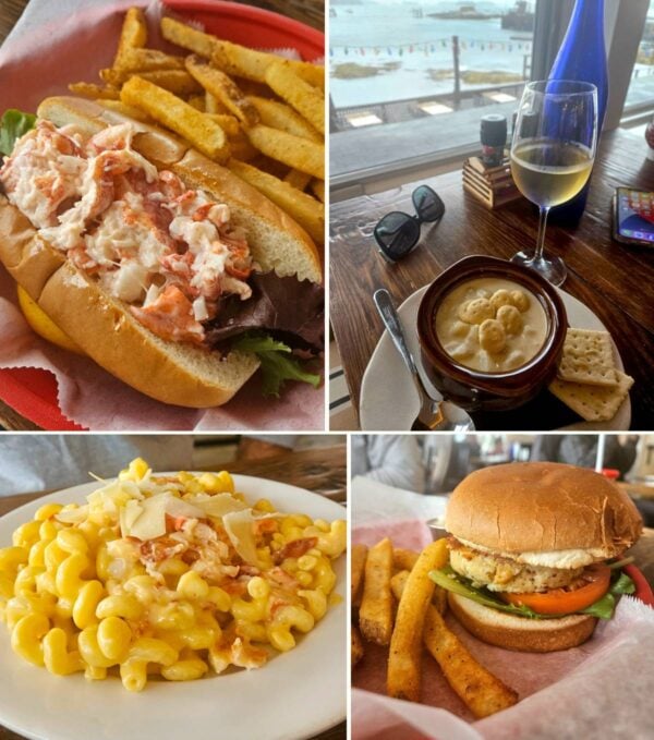 four different seafood dishes