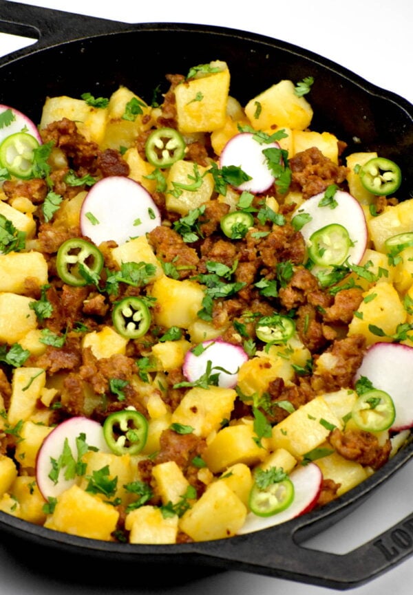 cooked potatoes with Mexican sausage