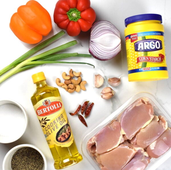Recipe inrgedients arranged on a platform.