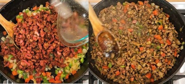 Adding and browning the meat.