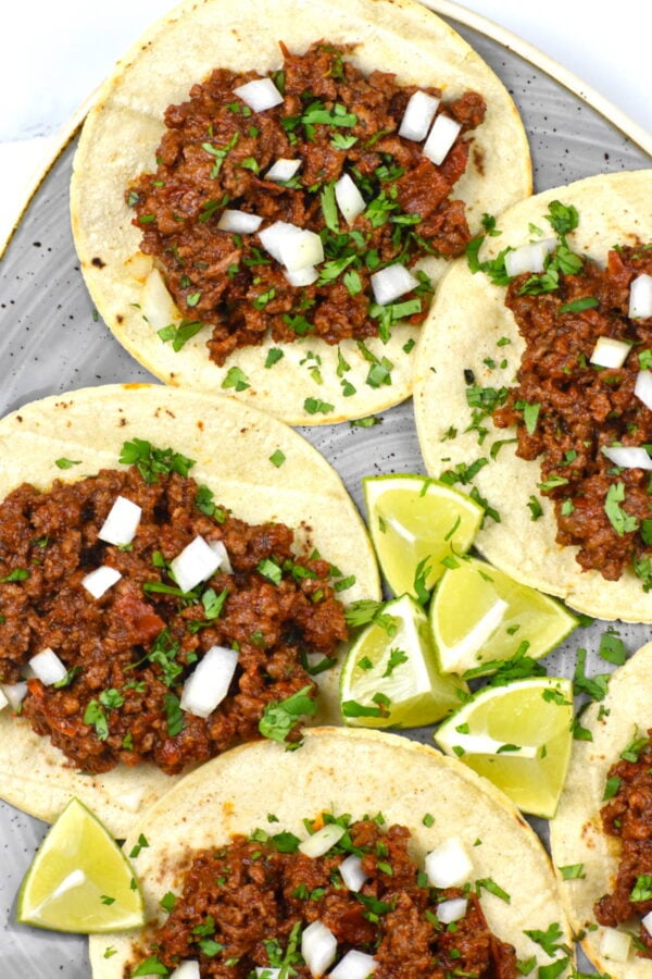 Ground beef birria tacos.