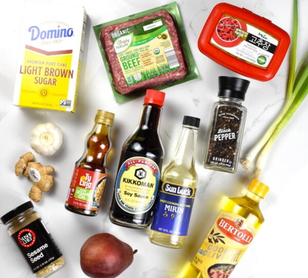 Ground beef bulgogi ingredients.