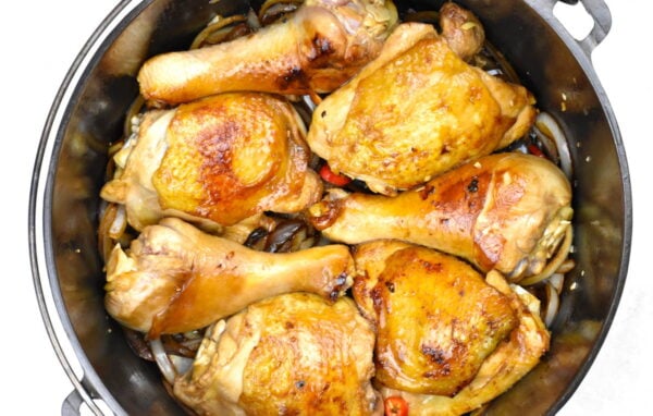 Chicken added to the pot.