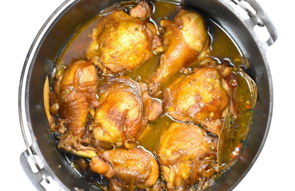 After simmering the chicken.