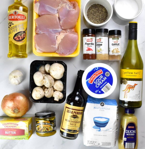 Chicken stroganoff ingredients.
