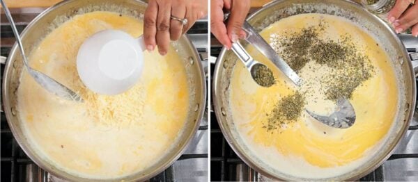 Adding parmesan and Italian seaosning.