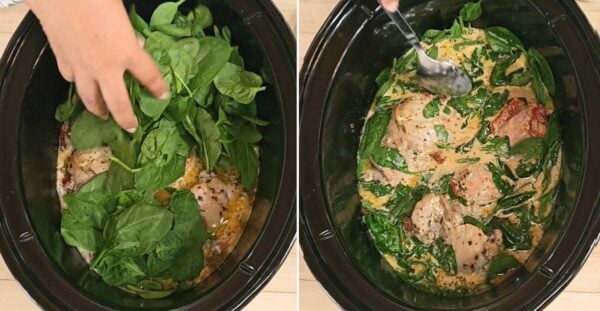 Adding the spinach.