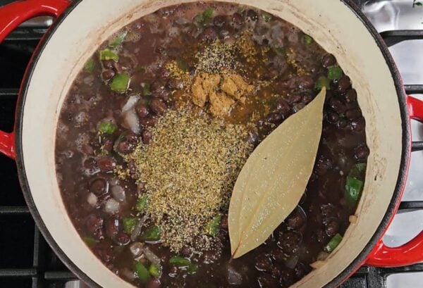 Beans and seasoning components added in.
