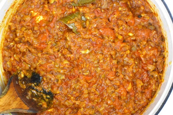 Cooking the masala.