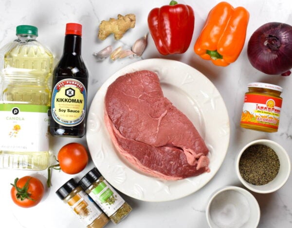 Lomo saltado ingredients.