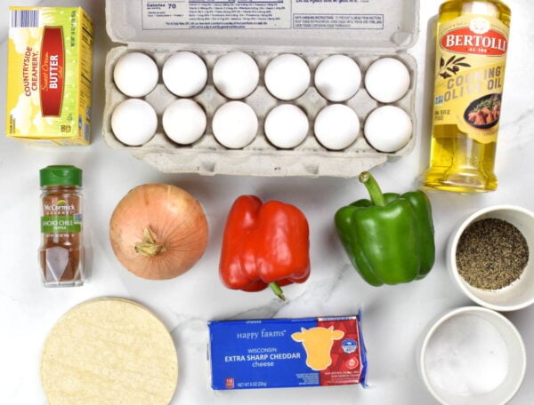Ingredients to make migas, as listed below.