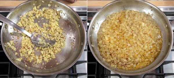 Cooking onion, then adding wine.