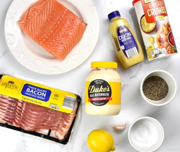 Salmon burger ingredients.