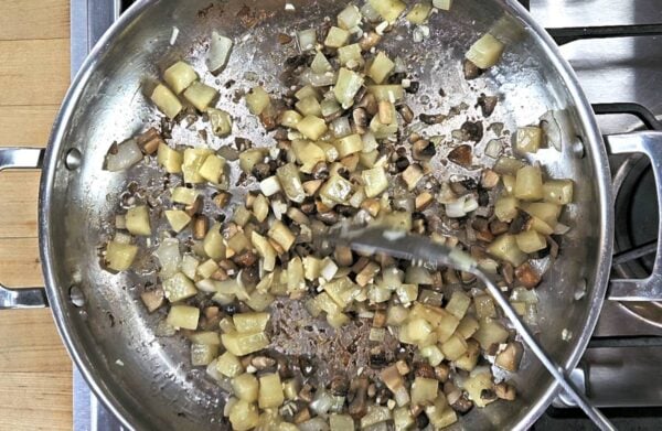 sautéing onion, mushrooms and potato along with garlic