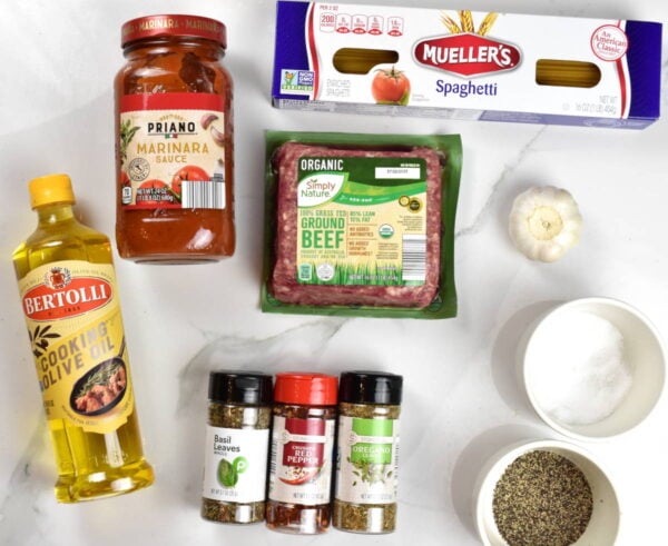 Meat spaghetti ingredients.
