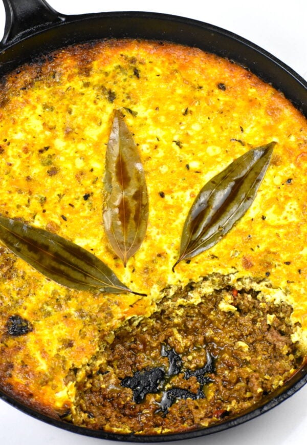 Souther african bobotie after cooking.