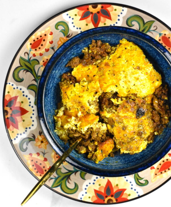 Serving of bobotie on the Gypsy Plate.