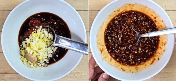 Mixing the firecracker sauce.