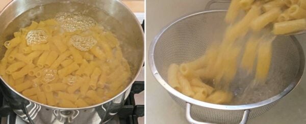 Boiling the pasta.