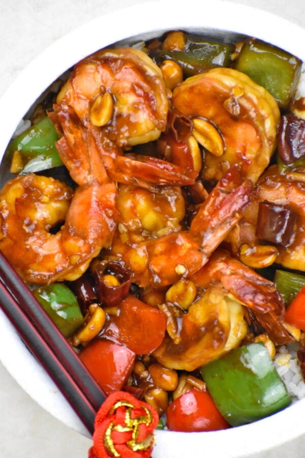 kung pao shrimp in a bowl