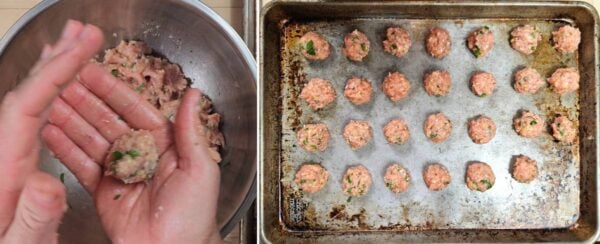 Forming the meatballs.