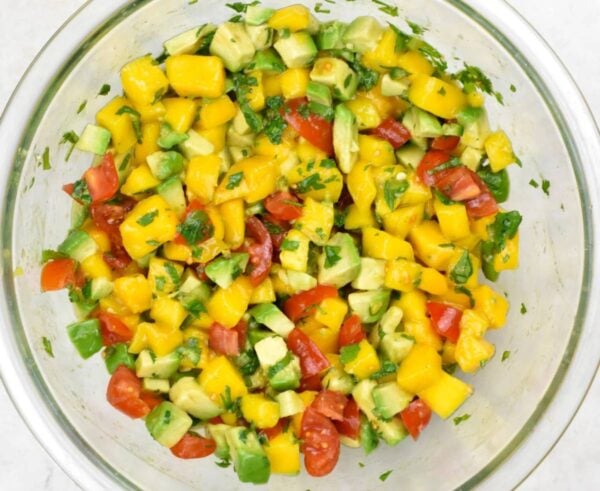 Bowl of mango-avocado salsa.