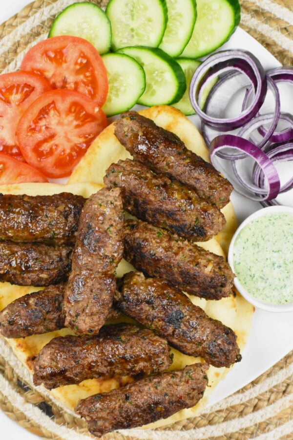 Platter of Indian ground beef skewers.