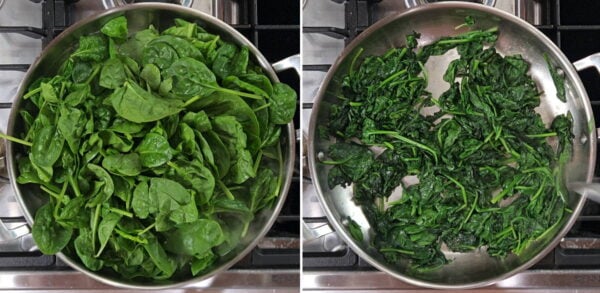 sautéing the spinach