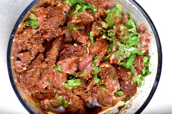marinating the steak.