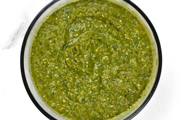Blended up green sauce.