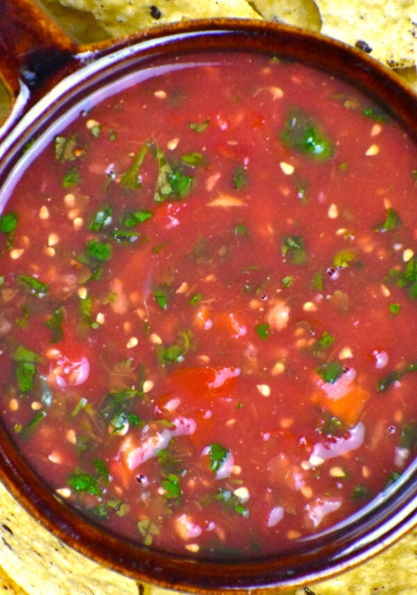 Bowl of spicy habanero salsa.