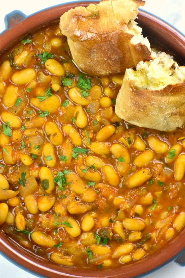 bowl of moroccan white bean stew, loubia
