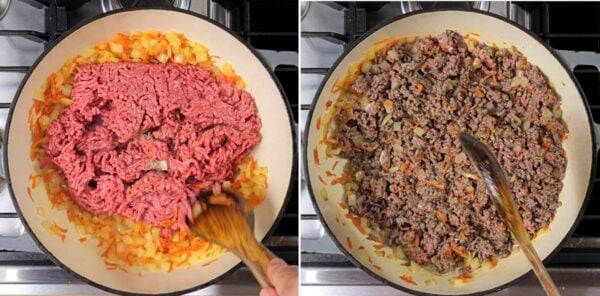 Browning the ground beef.