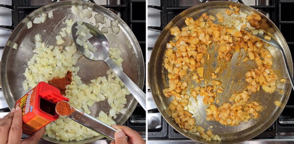 Adding and stirring the paprika.